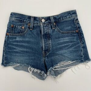 Women’s Levi’s 501 Cut Off Blue Button Down Jean Shorts Size 24
